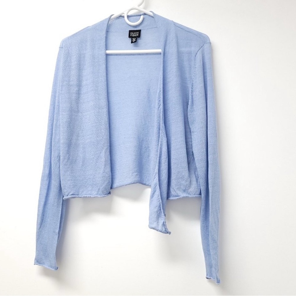 Eileen Fisher Womens Open Front Cardigan Size L Long Sleeve Light
Blue